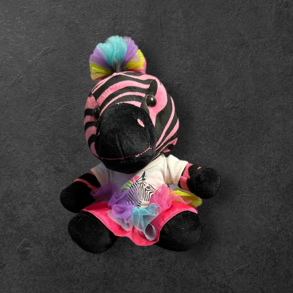 Vintage Build -A- Bear Smallfrys pink /black striped Zebra plush with clothes